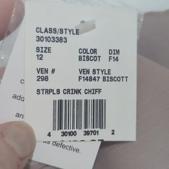 David's Bridal Strapless Crinkle Chiffon Dress Shade Biscot Women's Size 12 - Picture 8 of 9